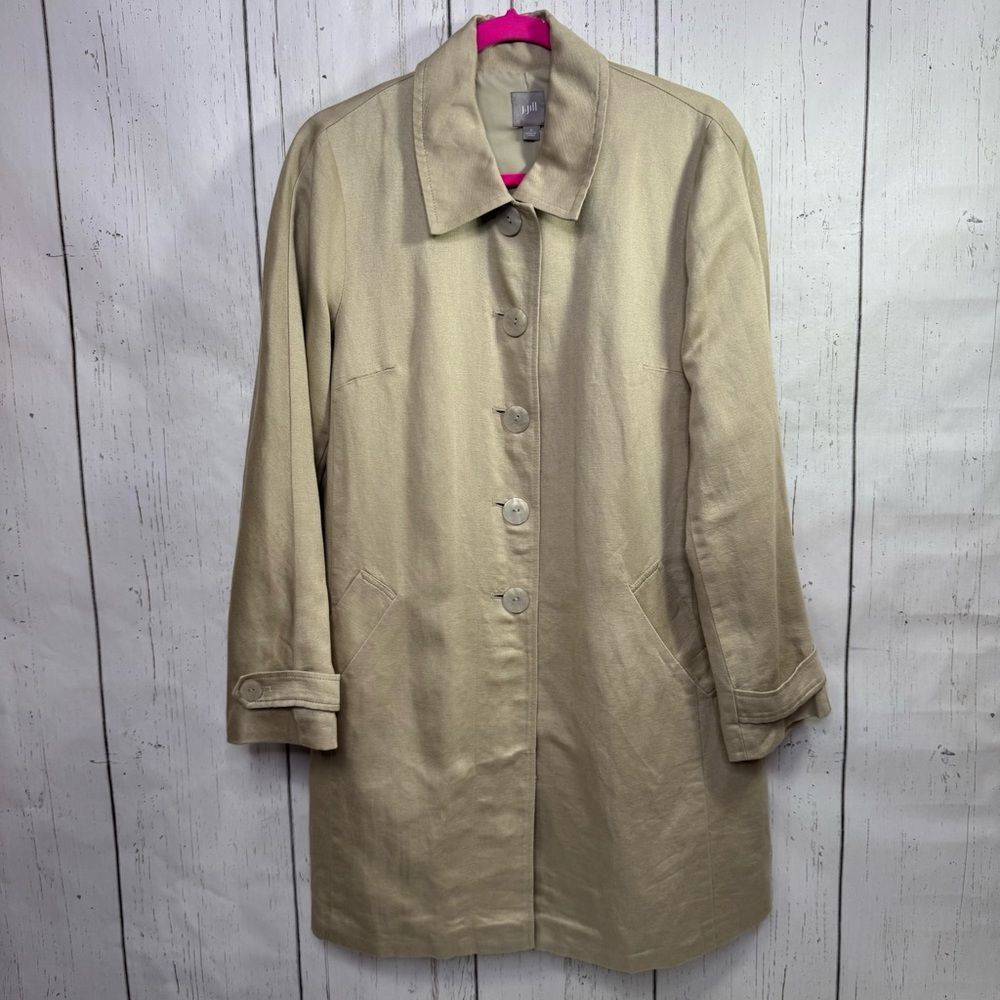 J.Jill Linen Blend Button Front Trench Coat Neutral Size S Lightweight Coastal